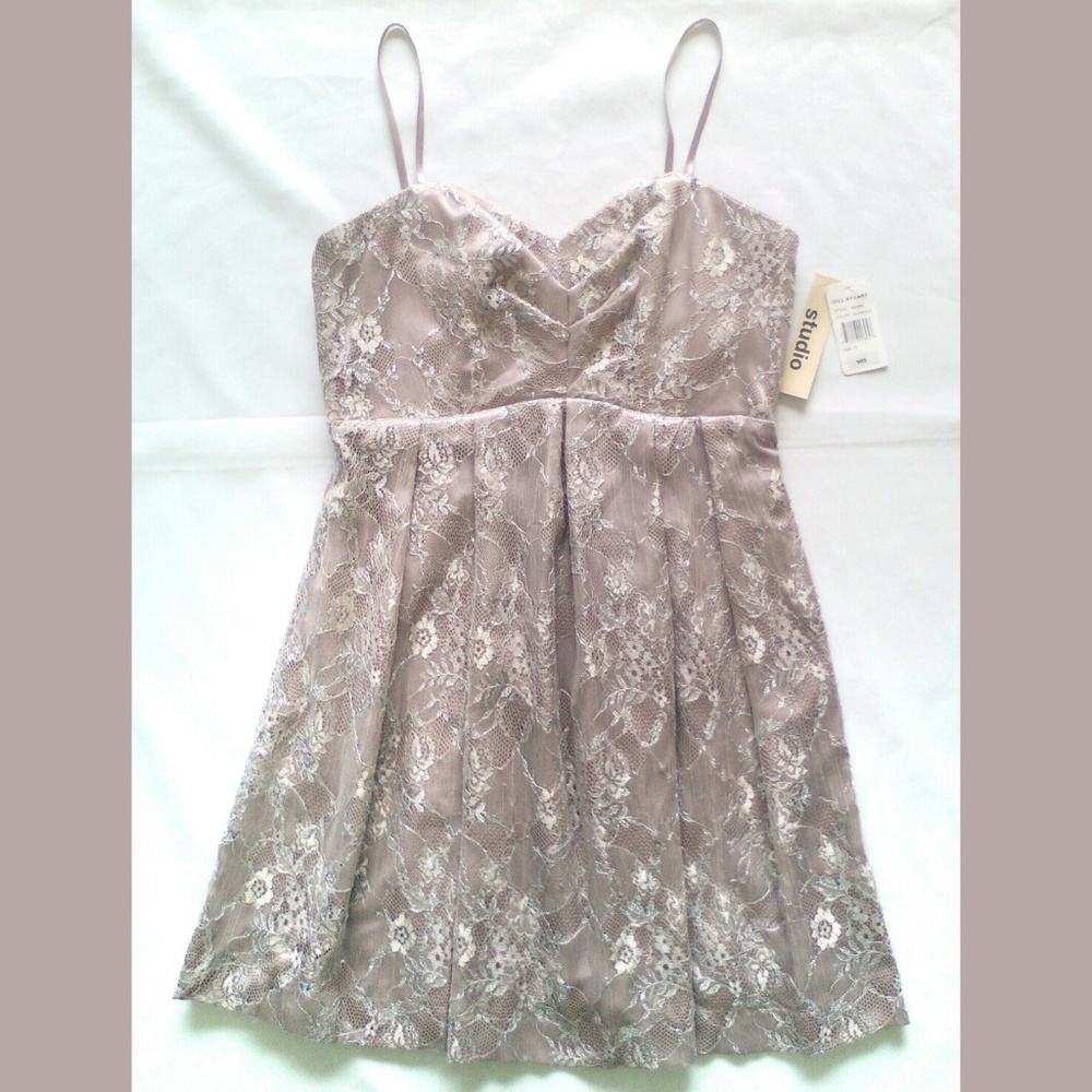 ~Metallic Mauve Lace Sweetheart Cocktail Sheath 8 Mini Dress Jill Stuart Studio - Picture 4 of 8